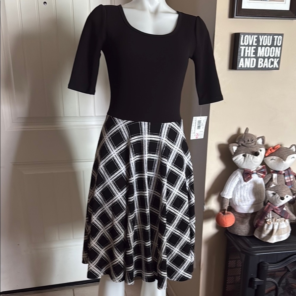 LuLaRoe Black and White Fit and Flare Midi Dress